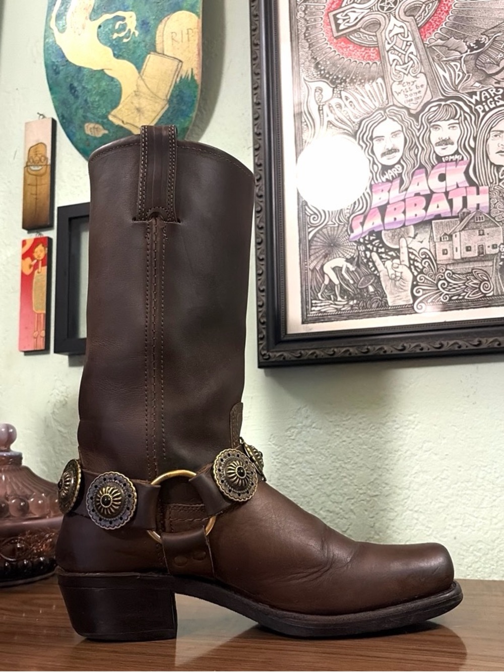 🌵FRYE 12r Biker Boots w/ Custom Concho Harnesses🌵